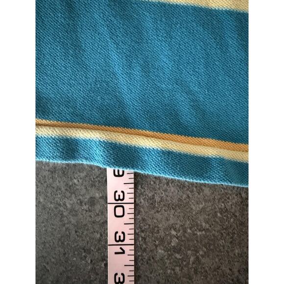 Hollister Y2K Polo Shirt Mens Large Teal Striped Seagull Logo Pico Knit Preppy - Picture 7 of 8